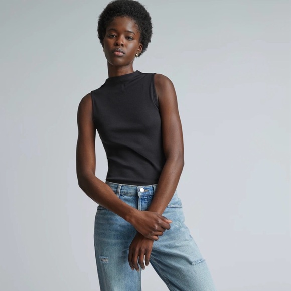 Everlane Tops - Everlane The Luxe Rib Funnel Neck Tank Black Large